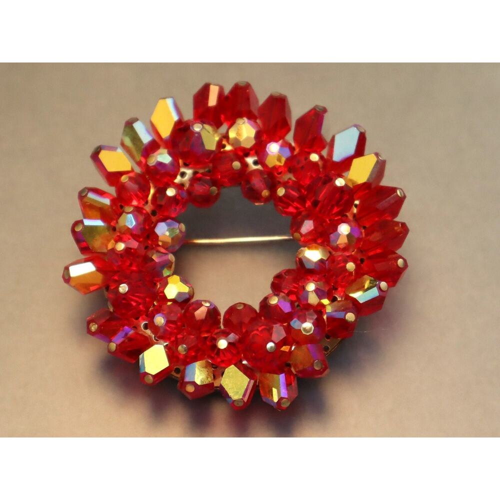 Miriam Haskell Signed Red Ab Crystals Brooch Vint… - image 1